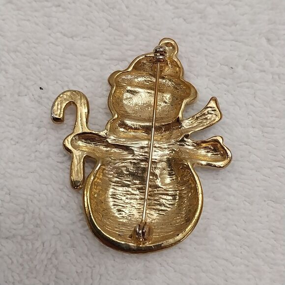 Vintage Pin Brooch Christmas Snow Man Gold Enamel 1 1/2"x 2" #J313 - Picture 2 of 2